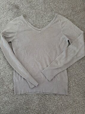 Light Gray Lurex V-Neck Women's Sweater